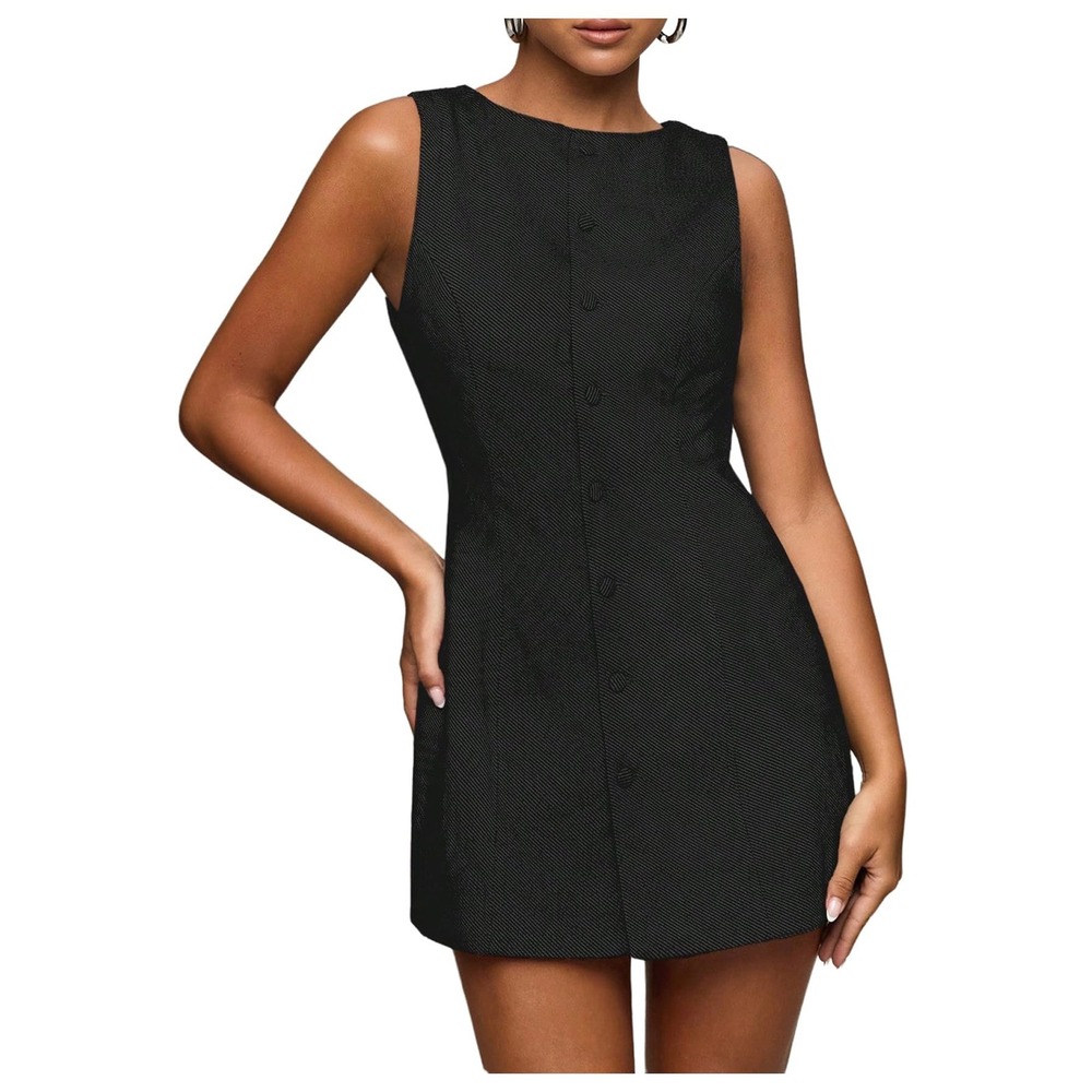 SOLY HUX Womens Plaid Button Down Dress Crew Neck Sleeveless Tie Back Mini XS